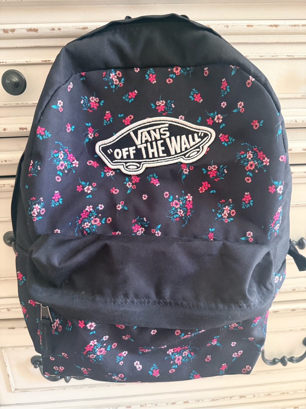 Vans Black Backpack with Pink & Teal Floral Print